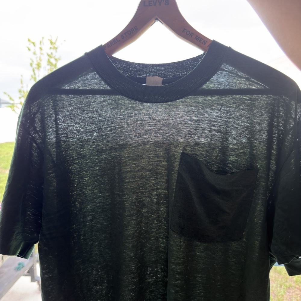 Vintage 70s Faded Green Salvage Pocket T-Shirt Thin Distressed Single Stitch M-L